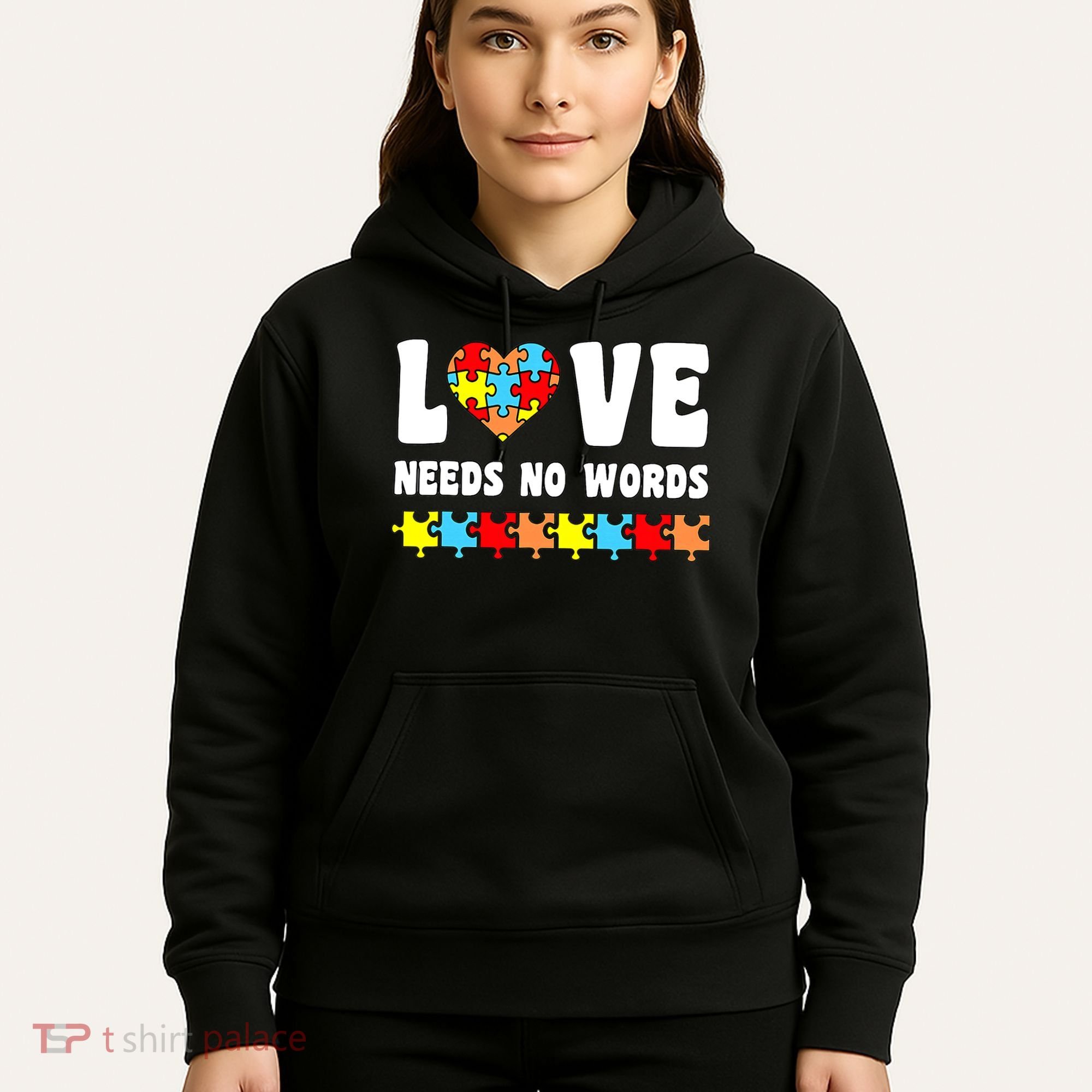 Love Needs No Words Puzzle Autism Awareness Teacher Hoodie