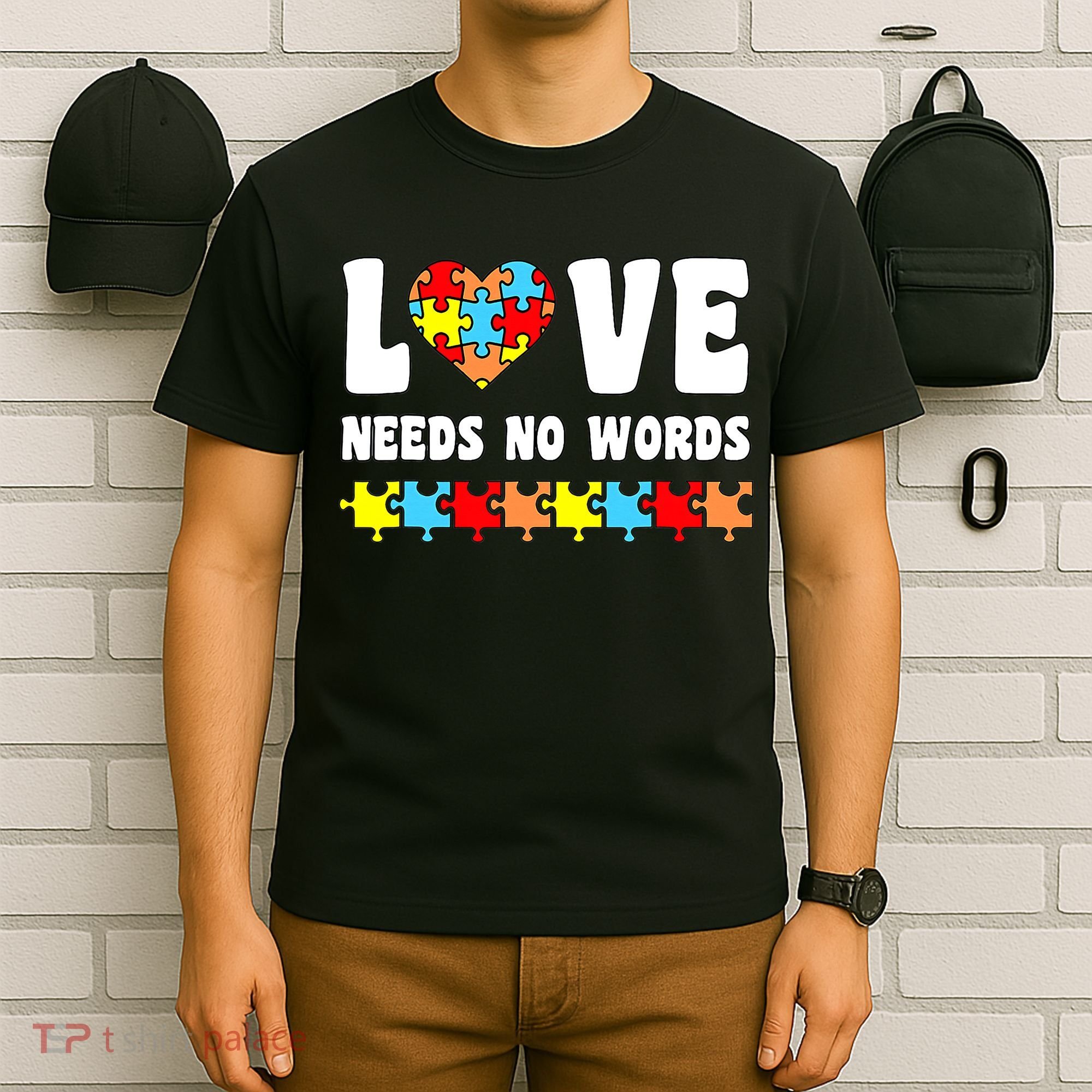 Love Needs No Words Puzzle Autism Awareness Teacher T-Shirt
