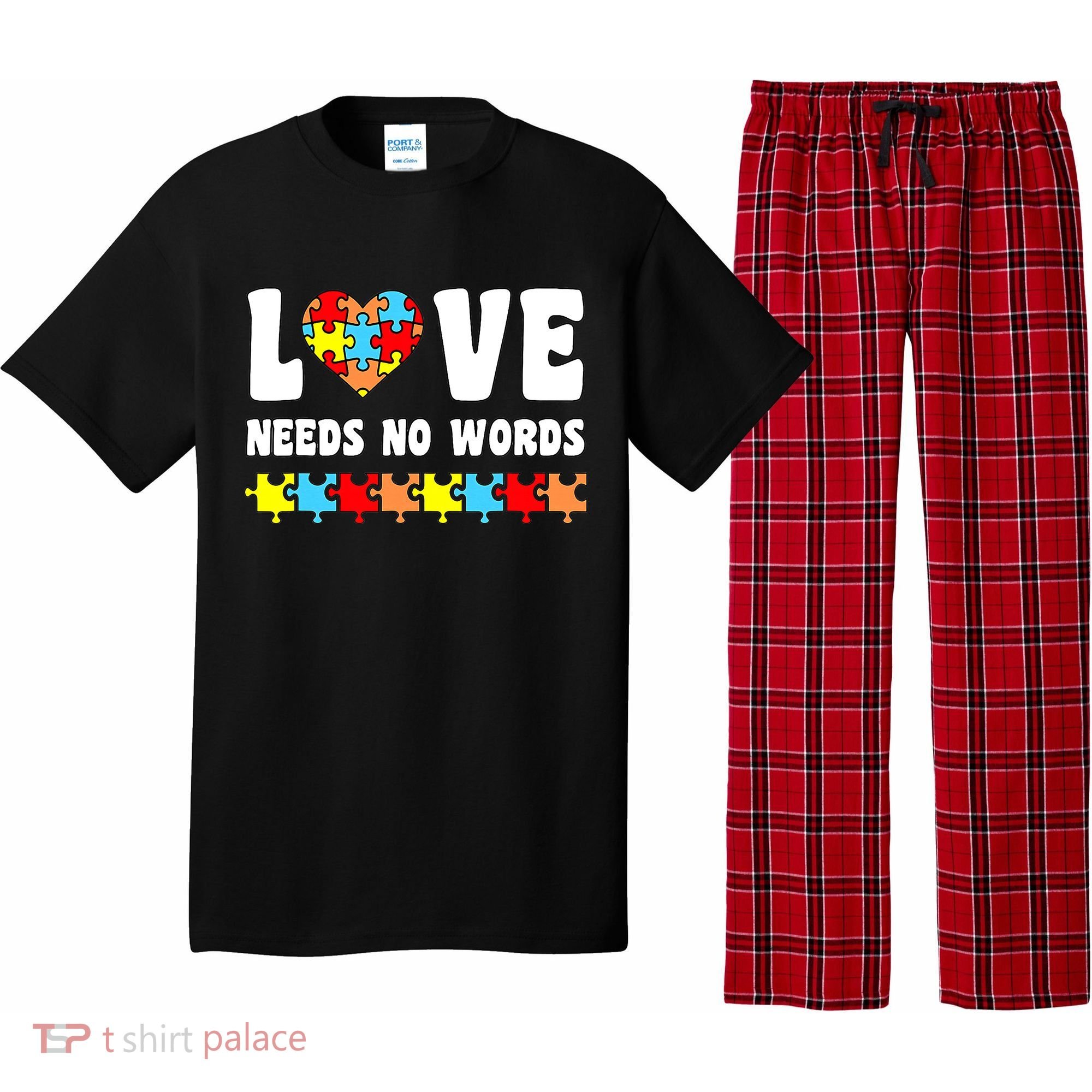 Love Needs No Words Puzzle Autism Awareness Teacher Pajama Set