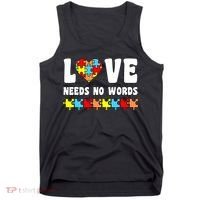 Love Needs No Words Puzzle Autism Awareness Teacher Tank Top thumb 0