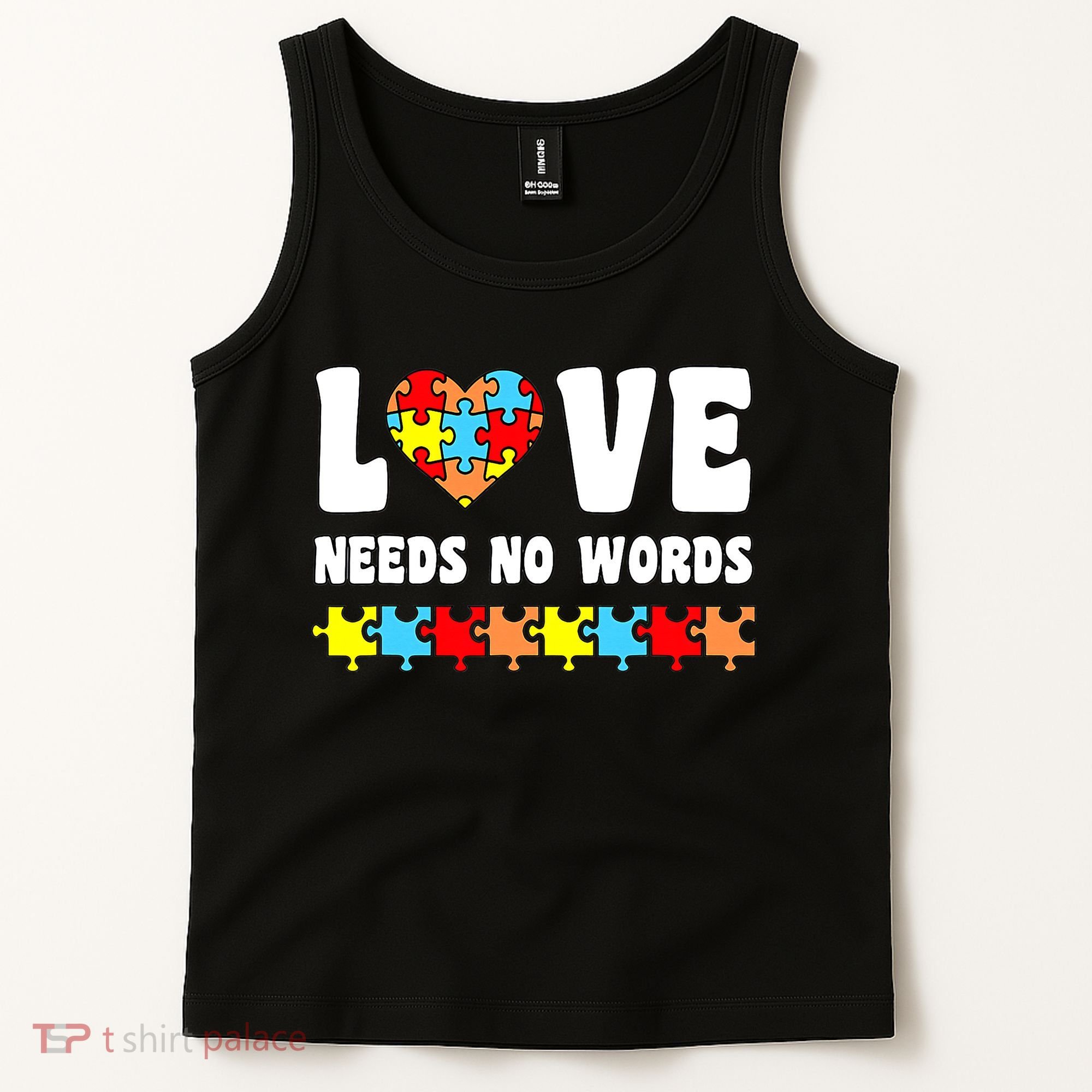 Love Needs No Words Puzzle Autism Awareness Teacher Tank Top