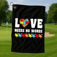 Love Needs No Words Puzzle Autism Awareness Teacher Golf Towel thumb 1