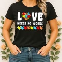 Love Needs No Words Puzzle Autism Awareness Teacher Women's T-Shirt thumb 2
