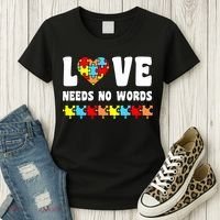Love Needs No Words Puzzle Autism Awareness Teacher Women's T-Shirt thumb 3