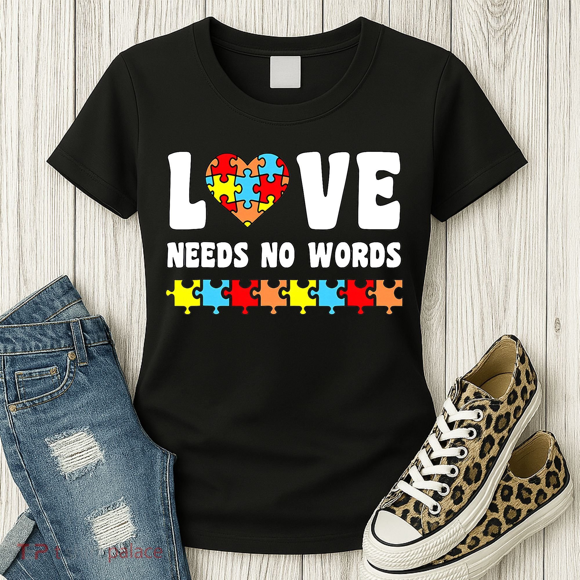 Love Needs No Words Puzzle Autism Awareness Teacher Women's T-Shirt