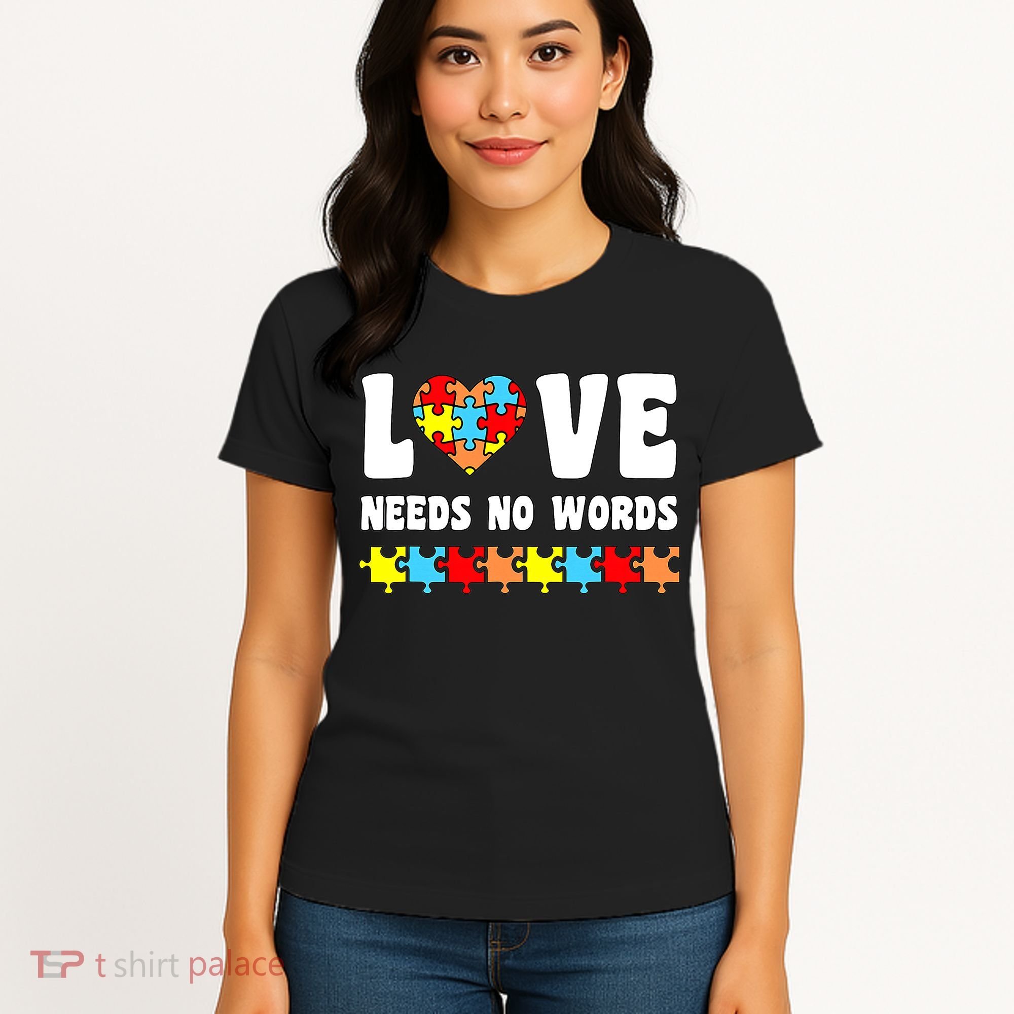Love Needs No Words Puzzle Autism Awareness Teacher Women's T-Shirt