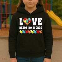 Love Needs No Words Puzzle Autism Awareness Teacher Kids Hoodie thumb 3