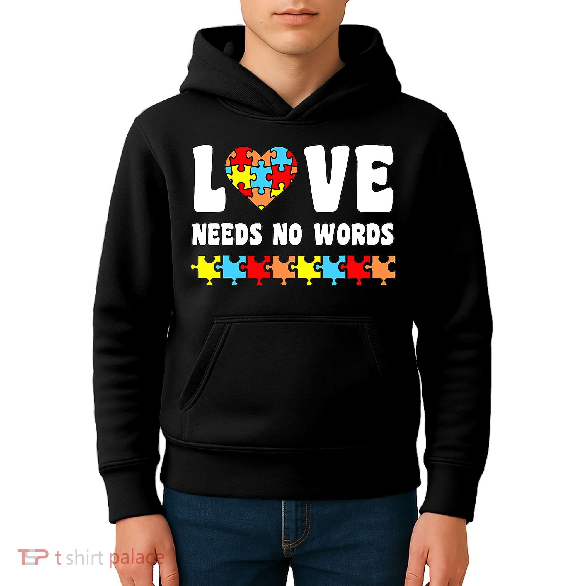 Love Needs No Words Puzzle Autism Awareness Teacher Kids Hoodie