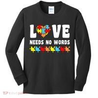 Love Needs No Words Puzzle Autism Awareness Teacher Kids Long Sleeve Shirt thumb 0