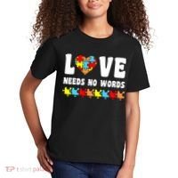 Love Needs No Words Puzzle Autism Awareness Teacher Kids T-Shirt thumb 2