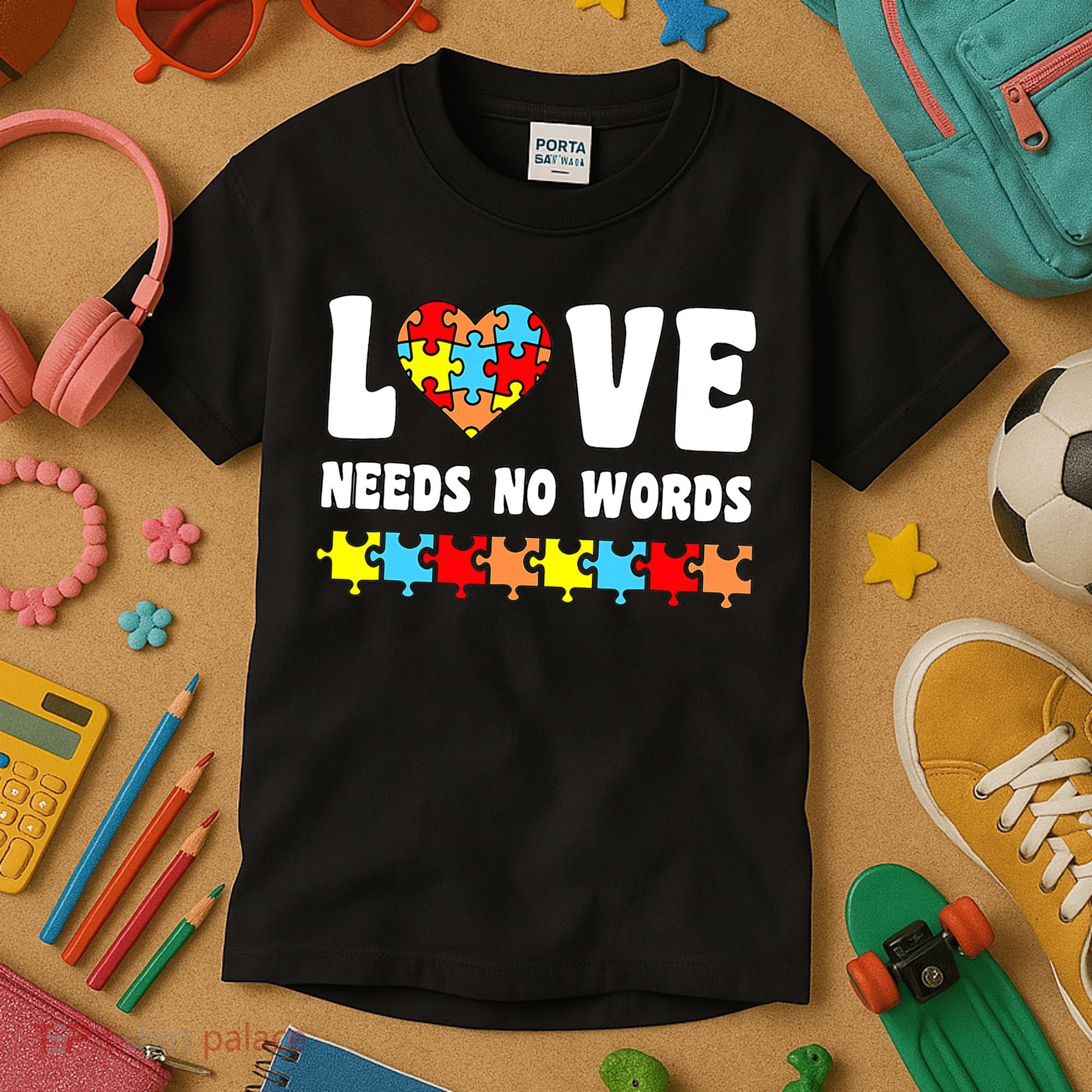 Love Needs No Words Puzzle Autism Awareness Teacher Kids T-Shirt