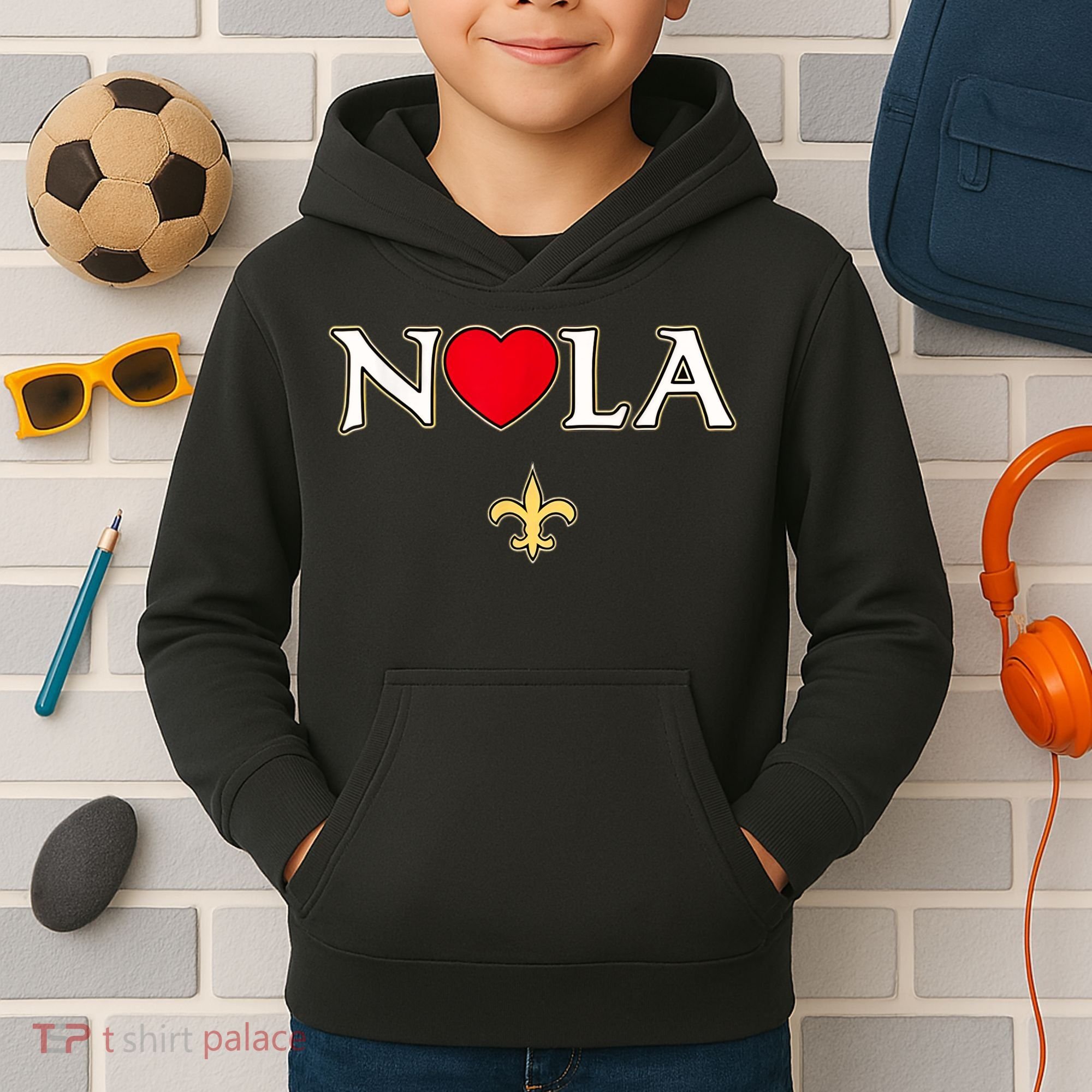 Love Nola New Orleans Fleur De Lis Heart Nola Kids Hoodie
