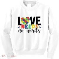 Love Needs No Words Autism Awareness Kids Sweatshirt thumb 0