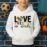 Love Needs No Words Autism Awareness Kids Hoodie thumb 2