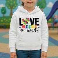 Love Needs No Words Autism Awareness Kids Hoodie thumb 3