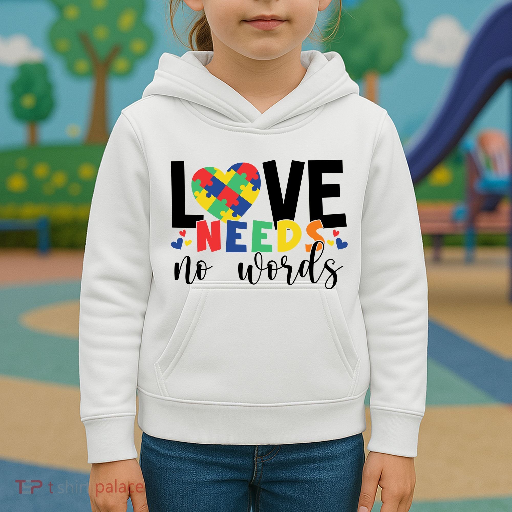 Love Needs No Words Autism Awareness Kids Hoodie