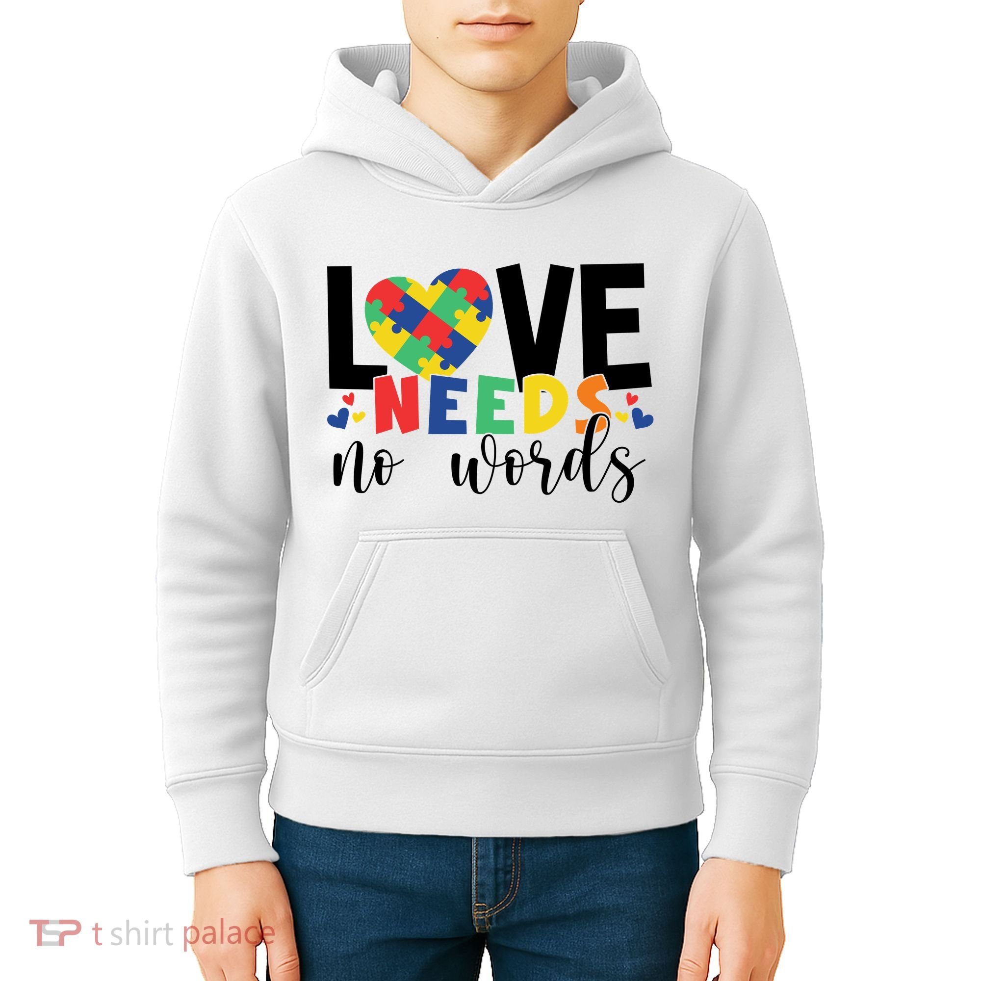 Love Needs No Words Autism Awareness Kids Hoodie