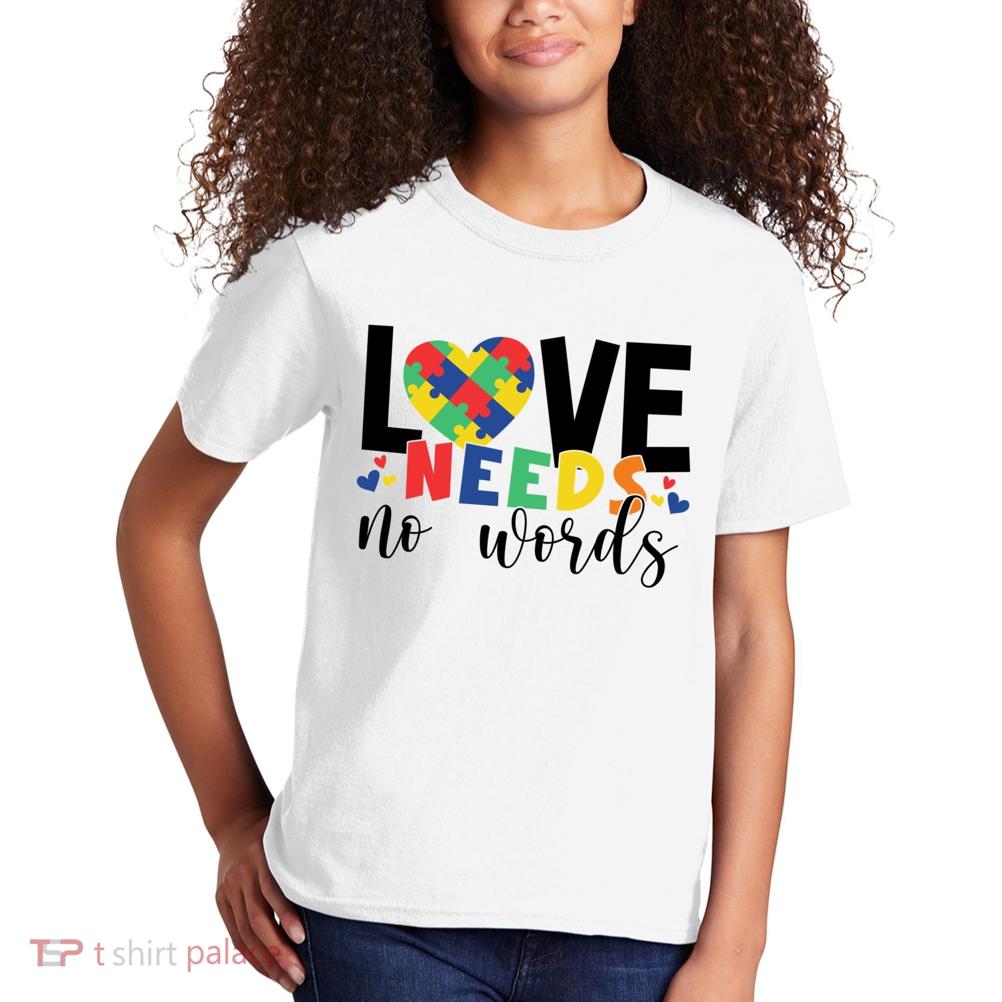 Love Needs No Words Autism Awareness Kids T-Shirt
