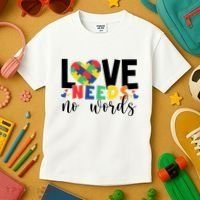 Love Needs No Words Autism Awareness Kids T-Shirt thumb 3