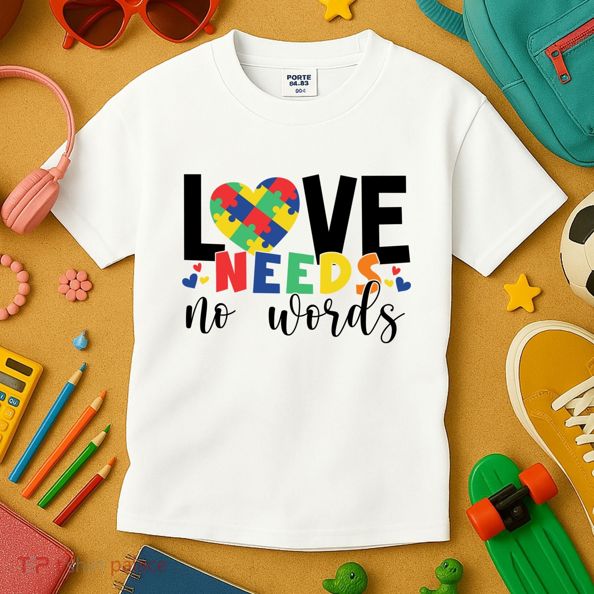 Love Needs No Words Autism Awareness Kids T-Shirt
