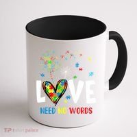 Love Needs No Words Autism Awareness Heart Puzzle Dandelion Funny Gift Coffee Mug thumb 1