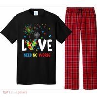 Love Needs No Words Autism Awareness Heart Puzzle Dandelion Funny Gift Pajama Set thumb 0