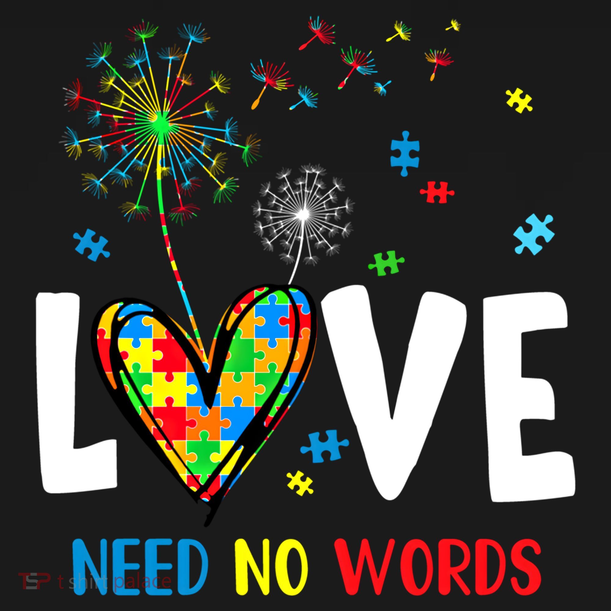 Love Needs No Words Autism Awareness Heart Puzzle Dandelion Funny Gift Ornament