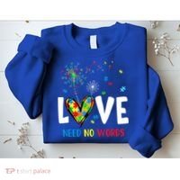Love Needs No Words Autism Awareness Heart Puzzle Dandelion Funny Gift Sweatshirt thumb 2