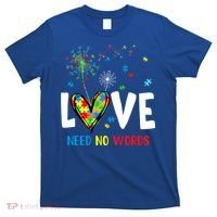 Love Needs No Words Autism Awareness Heart Puzzle Dandelion Funny Gift T-Shirt thumb 0