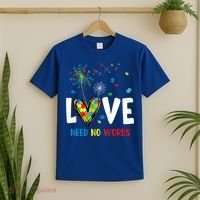 Love Needs No Words Autism Awareness Heart Puzzle Dandelion Funny Gift T-Shirt thumb 2