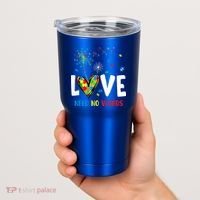 Love Needs No Words Autism Awareness Heart Puzzle Dandelion Funny Gift Tumbler thumb 2