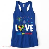 Love Needs No Words Autism Awareness Heart Puzzle Dandelion Funny Gift Women's Tank Top thumb 0
