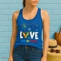 Love Needs No Words Autism Awareness Heart Puzzle Dandelion Funny Gift Women's Tank Top thumb 2