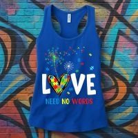 Love Needs No Words Autism Awareness Heart Puzzle Dandelion Funny Gift Women's Tank Top thumb 3