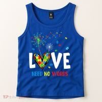 Love Needs No Words Autism Awareness Heart Puzzle Dandelion Funny Gift Tank Top thumb 2