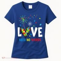 Love Needs No Words Autism Awareness Heart Puzzle Dandelion Funny Gift Women's T-Shirt thumb 0