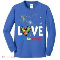 Love Needs No Words Autism Awareness Heart Puzzle Dandelion Funny Gift Kids Long Sleeve Shirt thumb 0