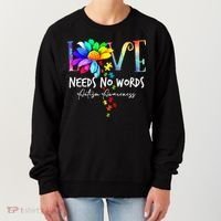 Love Needs No Words – Autism Awareness Puzzle Autism Symbol Cool Gift Women's Sweatshirt thumb 0