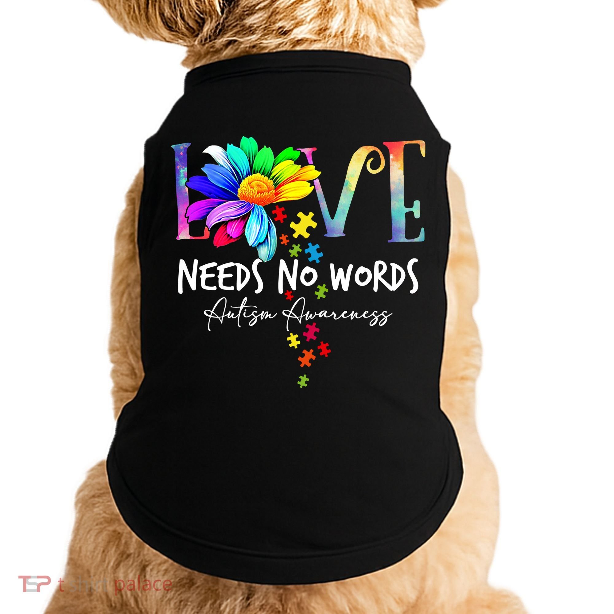 Love Needs No Words – Autism Awareness Puzzle Autism Symbol Cool Gift Doggie Tank