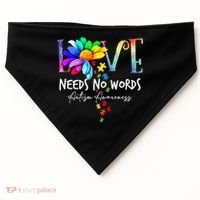 Love Needs No Words – Autism Awareness Puzzle Autism Symbol Cool Gift USA-Made Doggie Bandana thumb 0
