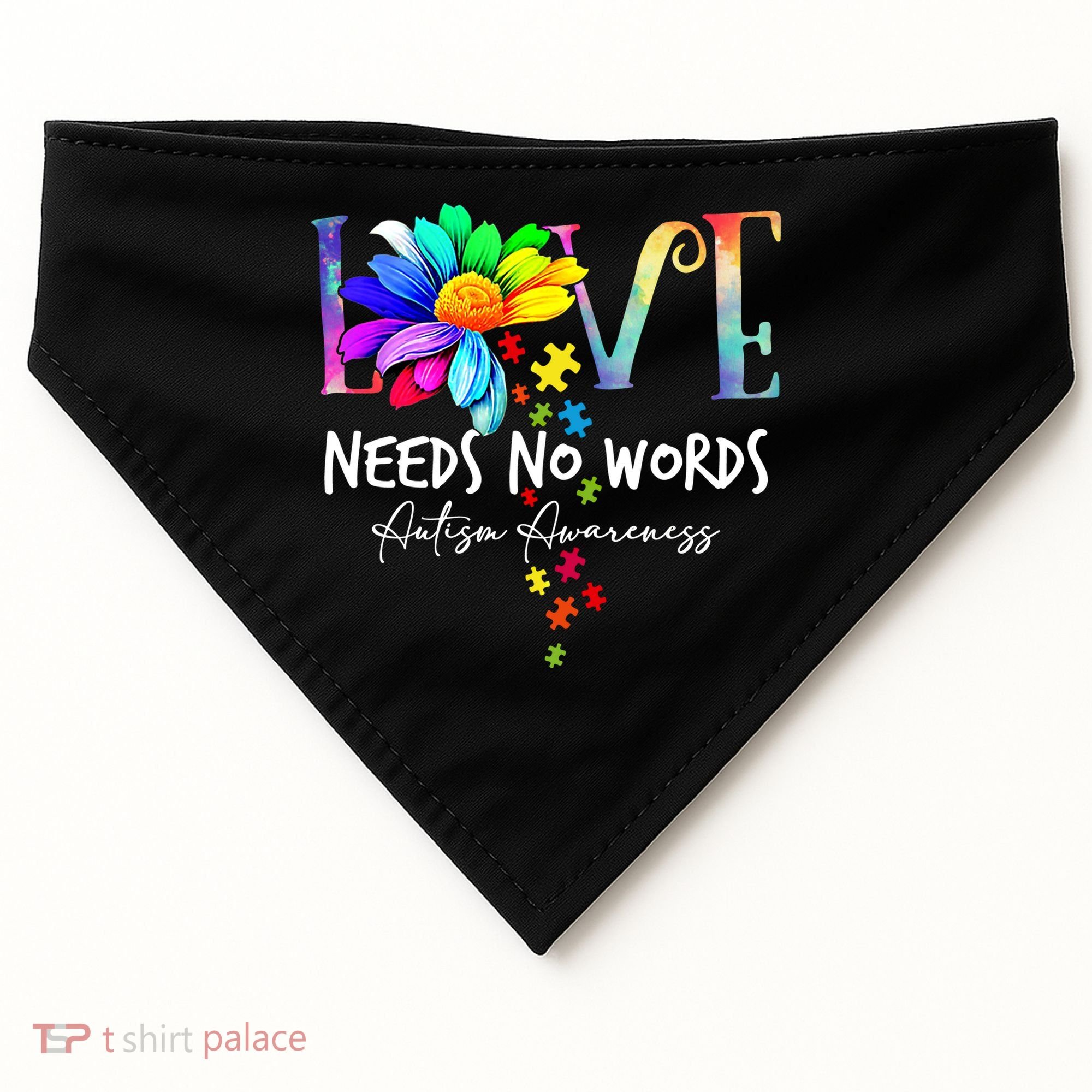 Love Needs No Words – Autism Awareness Puzzle Autism Symbol Cool Gift USA-Made Doggie Bandana
