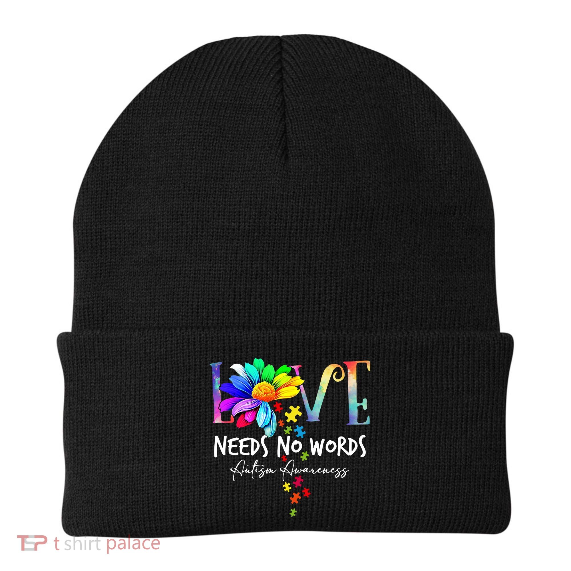 Love Needs No Words – Autism Awareness Puzzle Autism Symbol Cool Gift Beanie
