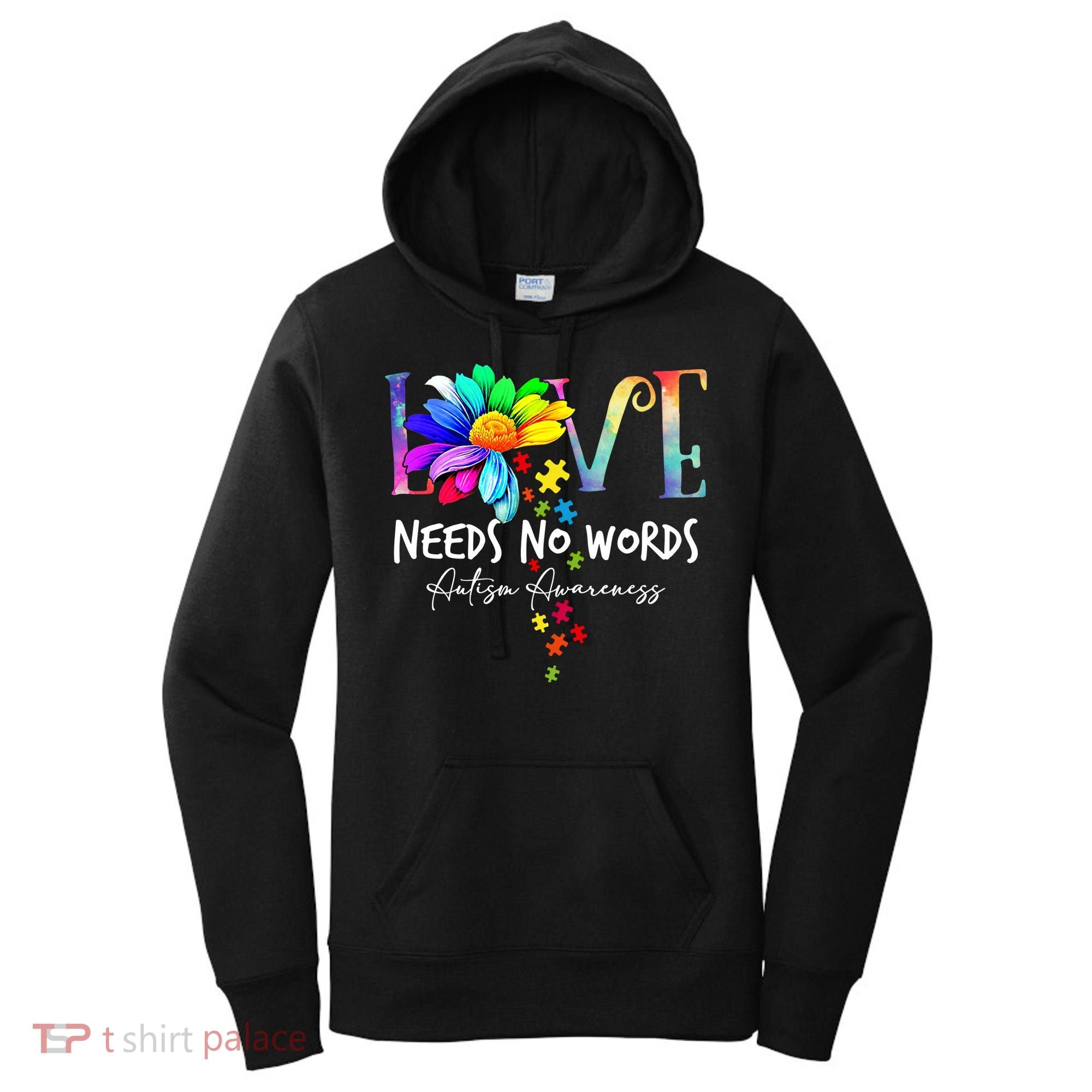 Love Needs No Words – Autism Awareness Puzzle Autism Symbol Cool Gift Women's Hoodie