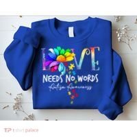 Love Needs No Words – Autism Awareness Puzzle Autism Symbol Cool Gift Sweatshirt thumb 2