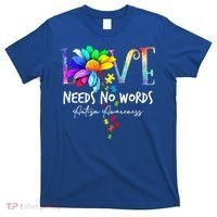 Love Needs No Words – Autism Awareness Puzzle Autism Symbol Cool Gift T-Shirt thumb 0
