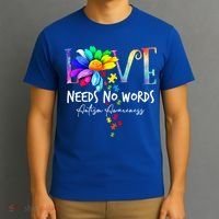 Love Needs No Words – Autism Awareness Puzzle Autism Symbol Cool Gift T-Shirt thumb 3