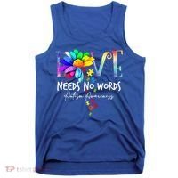 Love Needs No Words – Autism Awareness Puzzle Autism Symbol Cool Gift Tank Top thumb 0