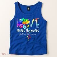 Love Needs No Words – Autism Awareness Puzzle Autism Symbol Cool Gift Tank Top thumb 2
