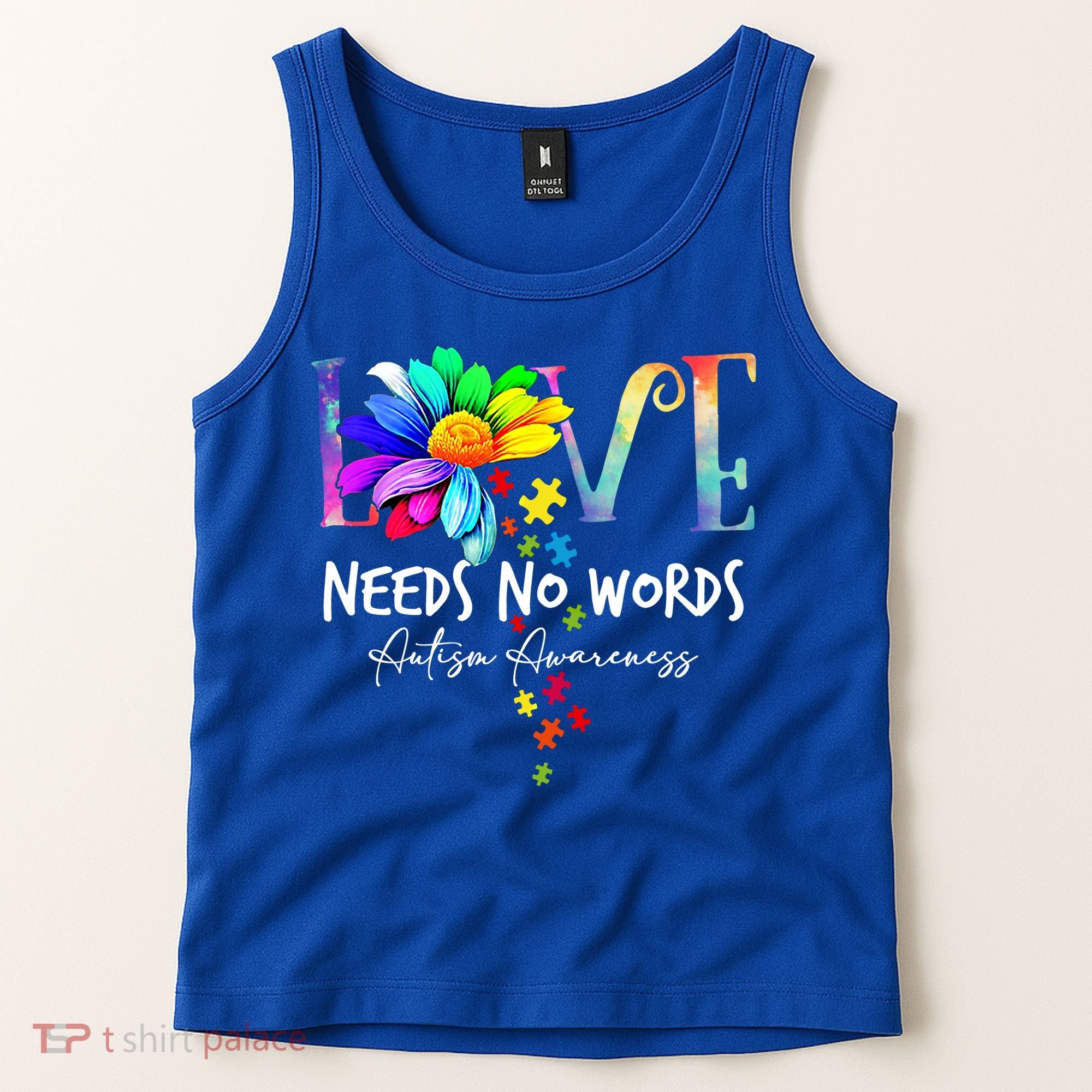 Love Needs No Words – Autism Awareness Puzzle Autism Symbol Cool Gift Tank Top