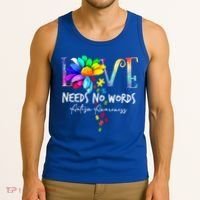 Love Needs No Words – Autism Awareness Puzzle Autism Symbol Cool Gift Tank Top thumb 3